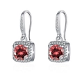 Elegant silver square halo earrings with vibrant red gemstone and clear accents - Red Diamond One-carat Square Pouch Earrings Led-122