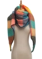 Detailed view of the multi-color plaid textured scarf draped over a wooden neck mannequin - 05# Yellow Orange Blue Brown