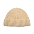 Classic cream ribbed knit beanie hat for winter warmth in minimalist unisex style - Beige