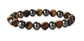 8mm tiger eye stone and hematite beaded bracelet with polished brown and metallic beads - Hematite Tiger Eye