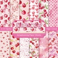 6x6 inch cherry and heart themed scrapbooking paper pads, 160gsm acid-free cardstock - R2593 24 Sheets