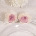 Pink and lilac tulle flower earrings with lace petals and delicate pearl tassels - E4066 Apricot Purple Gauze