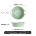 7.5 inch apple green ceramic air fryer bowl with double handles and textured surface - Apple Green 7.5 Inch Round Bowl