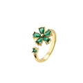 Squisito anello aperto dorato con design a fiore in zircone verde su sfondo bianco - Stile a Fiore Verde (CR705CX)