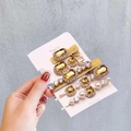 Five-piece set of gold-tone vintage hair clips with yellow crystals and white pearls - Champagne Velvet 5-Piece Set