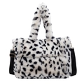 Borsa tote da donna in ecopelliccia con stampa mucca bianca e nera e tracolla rimovibile - Bianco Sporco