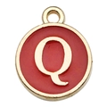 Red enamel and gold-plated circular letter Q charm pendant for DIY jewelry design - Double-Sided Letter Q / 1 Piece (12x14mm) / Red