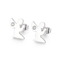 Silver angel stud earrings crafted in stainless steel with sparkling zircon wings - Steel Color Kneeling Praying Center Zirconia Style (KE96593-Z)