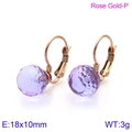 Rose gold stainless steel leverback earrings with multifaceted purple crystal beads - Rose Gold Light Purple