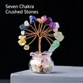 Handmade life tree ornament with colorful crystal stones in a glass bottle base - 7 Chakra Mixed Stone (18 Grains) Fish Tank Jar Tree