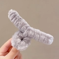Large grey plush hair claw clip for women's elegant hairstyle accessory in soft faux fur - Gray