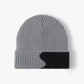 Winter ribbed knit beanie in grey and black patchwork design with a folded brim - One Size / Blue-Grey