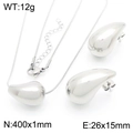Polished silver stainless steel water drop jewelry set with necklace and earrings - Silver Medium Water Drop Set (KS221213-KFC)
