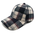 Detalle de la gorra de béisbol de lana gruesa con patrón de cuadros azul y gris - M (56-58cm) / Azul Oscuro Gris Blanco Cuadros (4#)