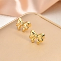 Elegant 18K gold-plated stainless steel bow stud earrings with a glossy metallic finish - EH076-Shiny Gold Bowknot