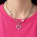 Elegant pearl and silver chain necklace with hollow heart pendant for women - Heart Shell Pearl Necklace
