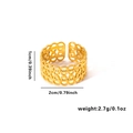 Detailed view of 18K gold plated hollow heart ring with exact size and weight metrics - Adjustable Open / Wide Edge Hollow Pattern Style (TYGR0158) / Gold