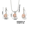 Detailed view of champagne round crystal necklace and earring set with measurements - Pale Pink/Silver
