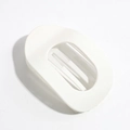 Oval white plastic soap dish with drainage slats on a minimalist white background - Glossy Beige