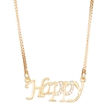 Golden Happy letter necklace with zircon heart pendant on a classic box chain - Happy Letter Zirconia (Z-597)