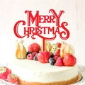 Red glitter Merry Christmas cake topper on a fresh berry cheesecake for festive parties - Red Merry Christmas / Thick Acrylic