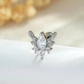 Silver bird shaped ear stud featuring sparkling pear cut cubic zirconia crystal - White