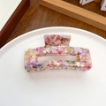 Large tortoiseshell acetate hair claw clip with colorful ink wash pattern for women - Floral Multicolor
