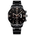 SHAARMS men's quartz watch in black stainless steel with rose gold roman numerals - Black Band Black Dial Rose Gold Hands