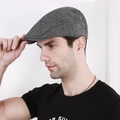 Classic men's grey herringbone beret cap in a breathable flat cap style for summer - 60CM / Light Gray
