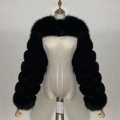 Elegante bolero de piel sintética negra con mangas de farol de varias capas para el invierno - Talla única / Negro