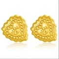 Golden heart-shaped stud earrings with scalloped edges and evil eye detail - Ripple Edge Evil Eye