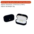 Elegant black velvet single ring box with golden button clasp and white lining - Single Ring Box / 7.5*4*3.5cm / Black (White Lining)