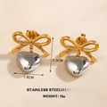 Bicolor-Ohrringe aus Edelstahl mit goldenen Schleifensteckern und silbernen Herzen - Goldener Schleife Herzanhänger Stil (818)