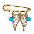 Goldene Engelsflügel-Brosche mit blauen bösen Blick-Perlen und Kristallakzenten - Strass Blaue Perle (EY5225GD02)