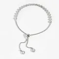 Pulsera ajustable de acero inoxidable plateada con cuentas y colgantes de circón - Pulsera de Cuentas Redondas (PD002) / Plateado
