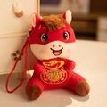 Cute red plush horse mascot with Fu blessing bag for Year of the Horse keychain gift - Horse Pendant - Fu Plate / 10-15cm