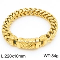 Pulsera dorada punk para hombre con cadena de hueso de dragón y cierre de tótem vintage - Dorado