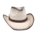 Western Strohhut in Creme mit Farbverlauf am Rand und braunem geflochtenem Band - Geflochtene Seildekoration / Weiß Schwarz Farbverlauf