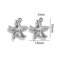 Dijes de estrella de mar plateados de acero inoxidable, set de dos, 14mm por 16mm - Estrella de Mar Color Acero