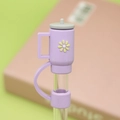 Purple silicone flower water cup shaped straw cover for 7-10mm drinking straws - Purple Cup / 10mm