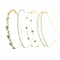 Set of four gold metal headbands with sparkling green crystals in a floral design - Gold Base Light Green 4-Piece Set Style 35# (As Pictured)