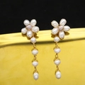 Long freshwater pearl tassel earrings with gold-plated flower stud and dangling pearls - Flower / White/Purple