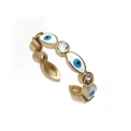 Anillo abierto ojo turco dorado con esmalte azul y piedras de circonita brillantes - Abierto Ajustable / Blanco