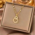 18k gold plated double interlocking rings necklace with shimmering cubic zirconia - Gold Figure 8