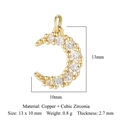 Pendentif demi-lune doré en cuivre et zircone pour la création de bijoux DIY - Cuivre + Zircone / Style de Lune (VB413) / Doré