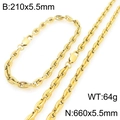 Juego de joyas de acero inoxidable dorado con collar de eslabones ovales y pulsera - Pulsera / Dorado
