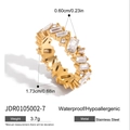 Anello in acciaio inossidabile placcato oro 18K con zirconi bianchi a pavé rettangolare - Diametro Interno 1,73 cm / Stile Disposizione Geometrica con Zircone Completo (JDR0105002-7) / Oro