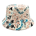 Detailed macro view of vintage bohemian pattern on canvas bucket hat with artistic print - M (56-58cm) / Beige