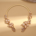 Luxuriöses champagner-goldenes Choker mit Tropfenblatt-Strass und polierten Kristallen - Offener Halsreif-Stil (Champagner-Gold)