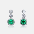 Elegant S925 silver drop earrings featuring cushion-cut emeralds and sparkling accents - 925 Silver / Green